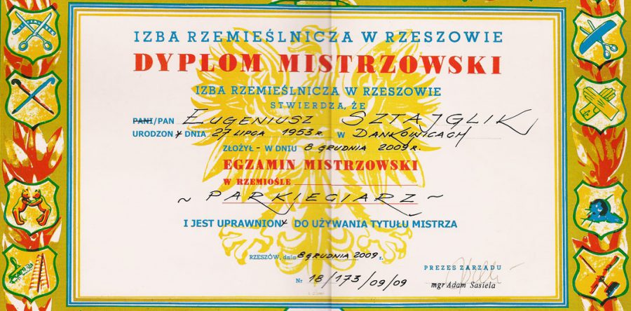 Dyplom Mistrzowski Izby Rzemieślniczej w Rzeszowie